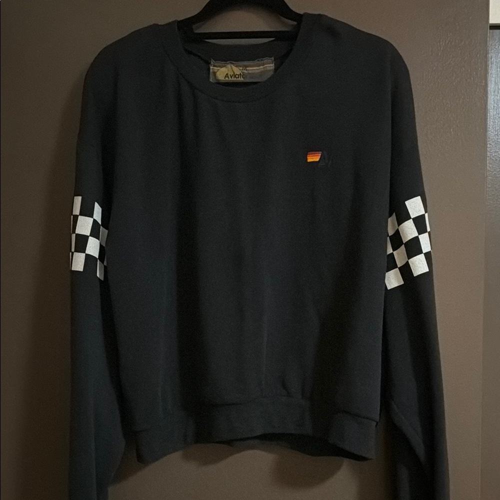 Aviator nation Black Checkered crew sweatshirt size medium